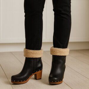 Vintage Shearling-Lined Leather Clog Boots — Rare + Cozy Chic